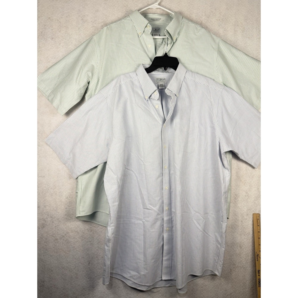 L.L.Bean Mens 18 Tall Shirt Lot 2 Striped Short Sleeve Cotton Traditional Fit